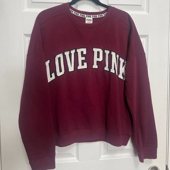 Victoria's Secret PINK Burgundy Cotton Crewneck - Picture 1 of 6